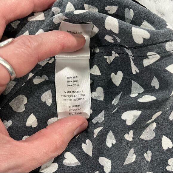 Rails | Kate Button Down Silk Black Corazon | Heart Blouse sz M - Picture 7 of 7